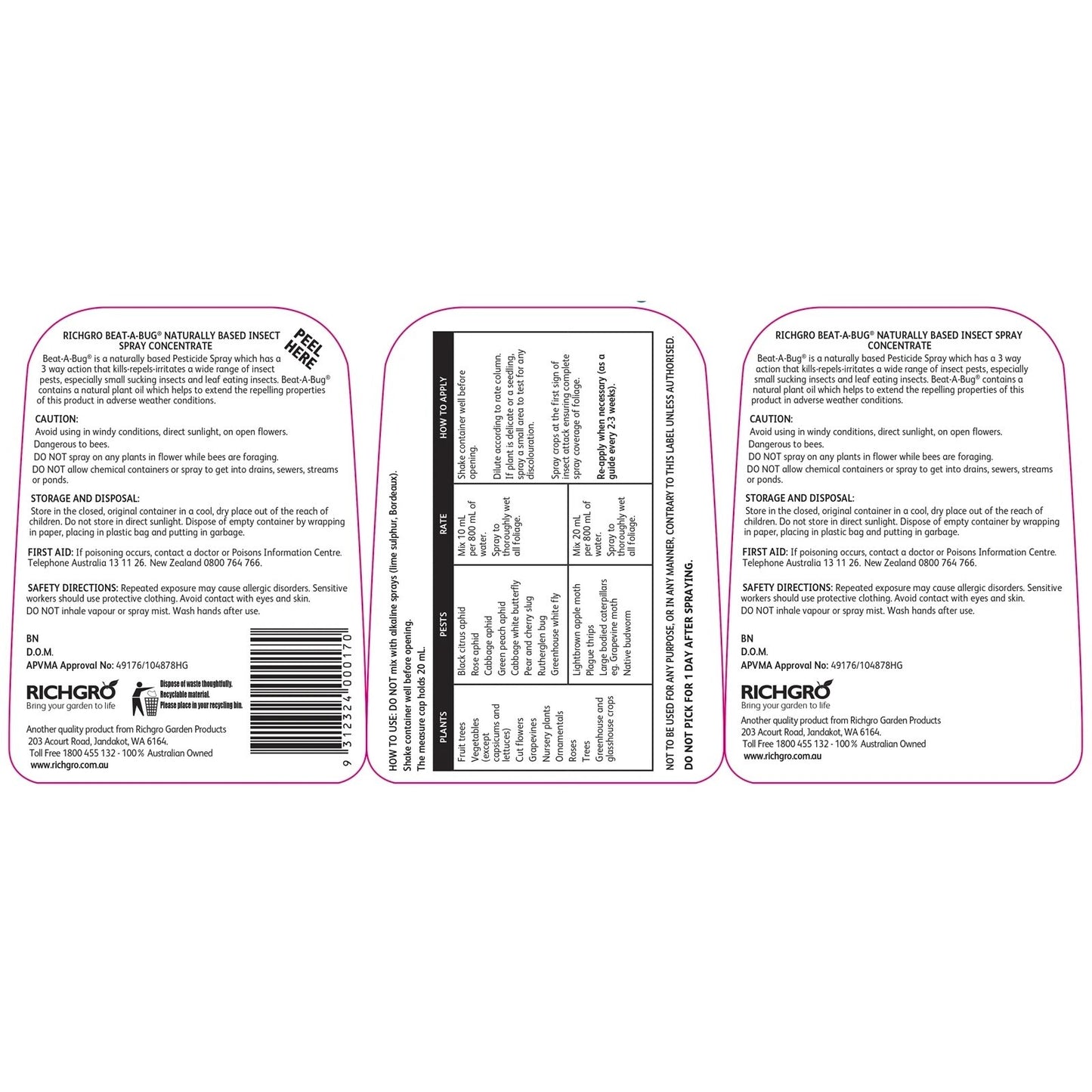 Richgro Insect Spray Beat A Bug Naturally Based Liquid Concentrate 500ml