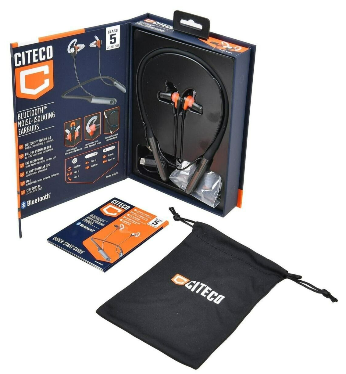 Citeco Bluetooth Earphones Noise-Isolating Neck Earbuds Wireless Phone with Mic