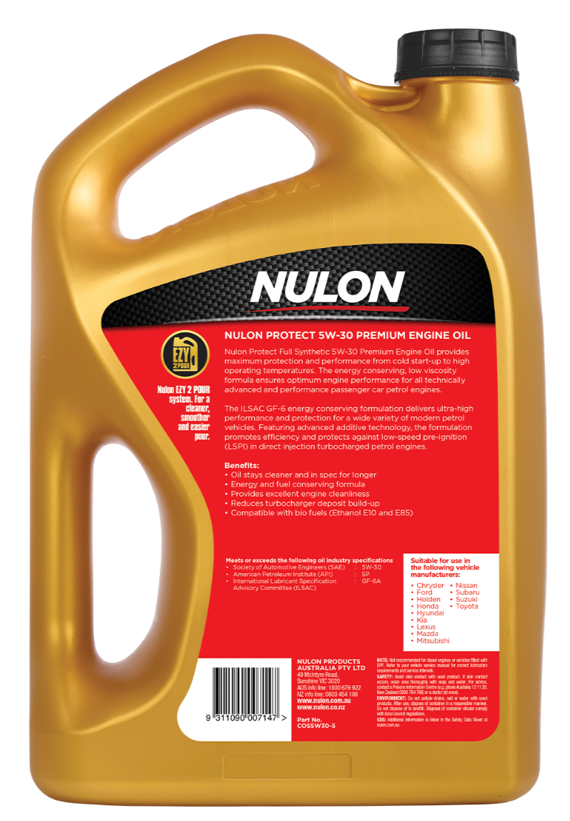 Nulon Protect Full Synthetic 5W-30 Premium Engine Oil Petrol Protection 5 Liters