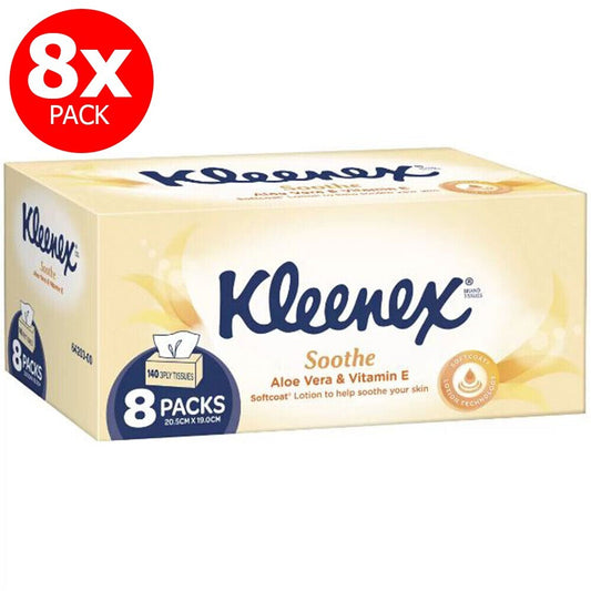Kleenex Aloe Vera & Vitamin E Facial Tissues Face Tissue 140 Sheets 8 Pack