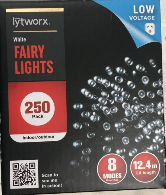 Lytworx 250 White LED Fairy Lights Christmas String Light Decoration 12.4m
