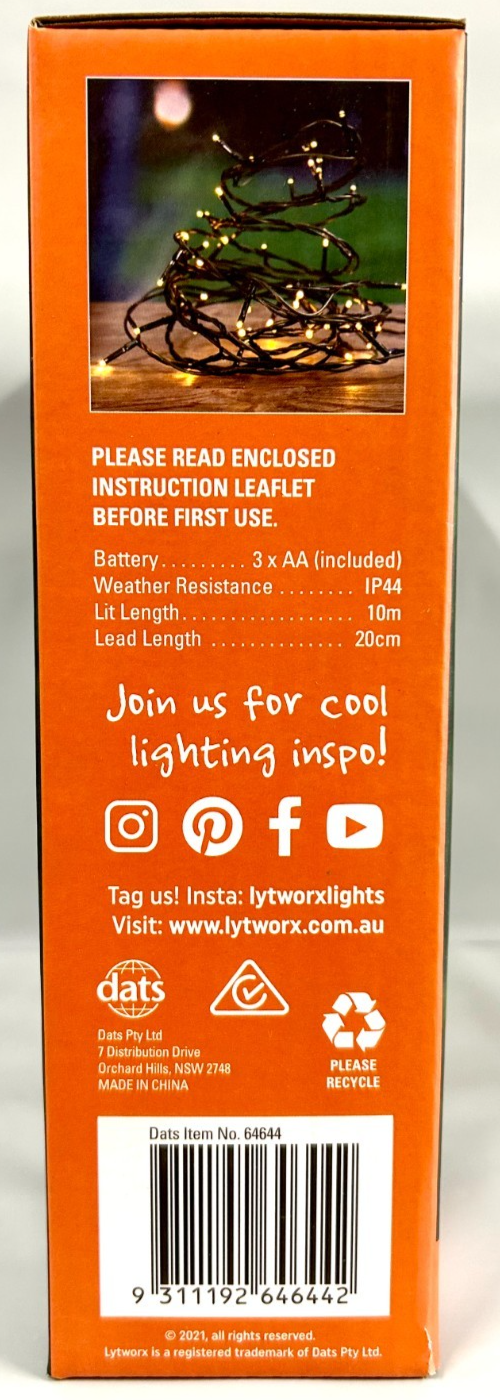 Lytworx 100 Shape Flex Holding Lights Battery Operated Warm White 10m Outdoor