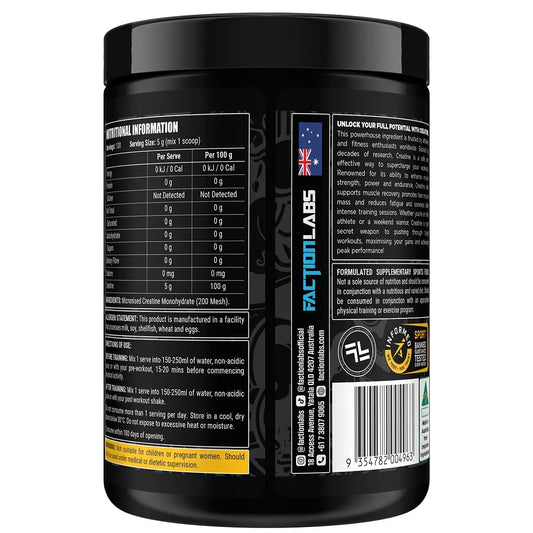Faction Labs 100% Pure Creatine Monohydrate 500g Pre Workout Powder Drink