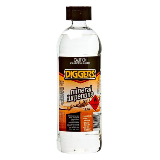 Diggers Mineral Turpentine 1L Wax Paint Polish Remover Clear Liquid Solvent
