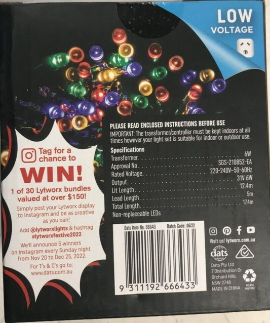 Lytworx Christmas Lights 250 Multicolour LED Buds Fairy String Decoration 12.4m