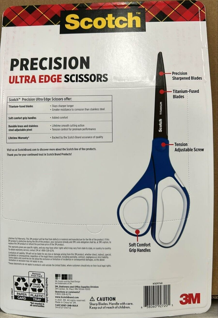 Scotch Precision 8" Scissor Ultra Edge Sharp Smooth Handle Cutting Tailor 3 Pack