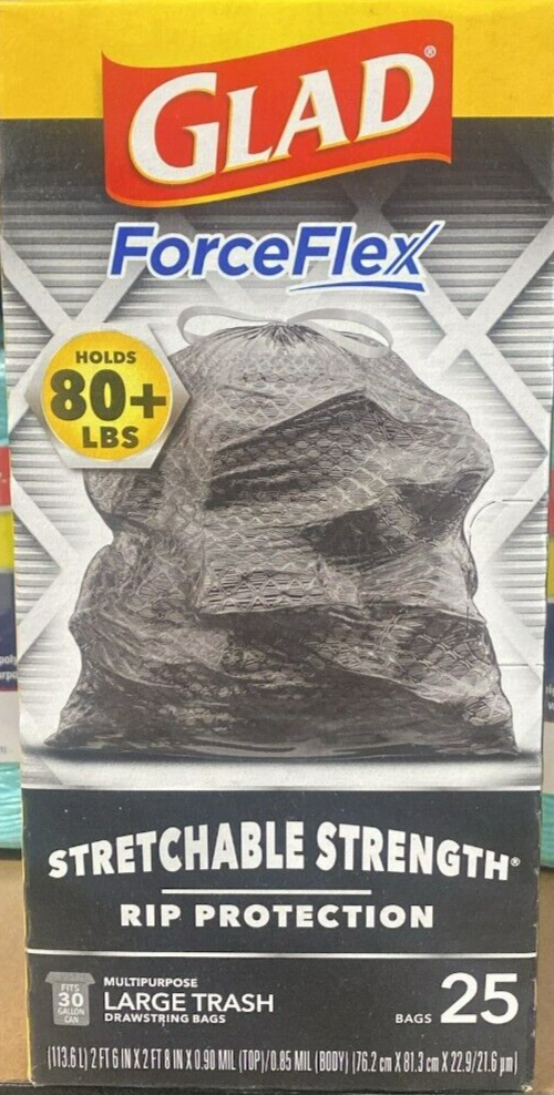 Glad Forceflex Trash Bags Heavy Duty Stretchable Large Rubbish Bag 25 Bags