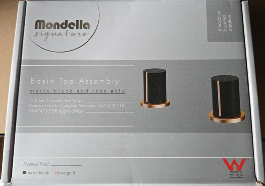 Mondella Signature Basin Top Assembly Matte Black Rose Gold Turn Ceramic WELS
