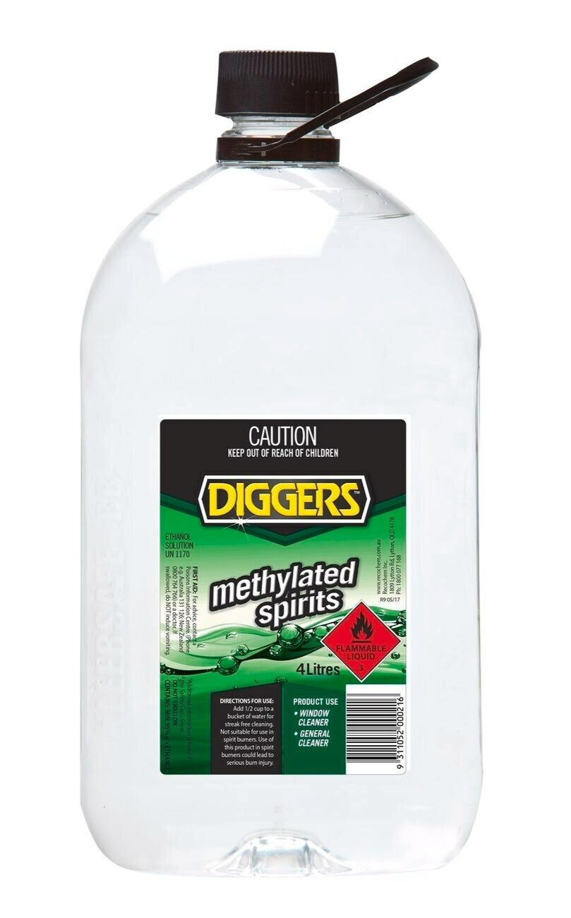 Diggers Methylated Spirits Concentrated General Cleaning Liquid Solution 4L