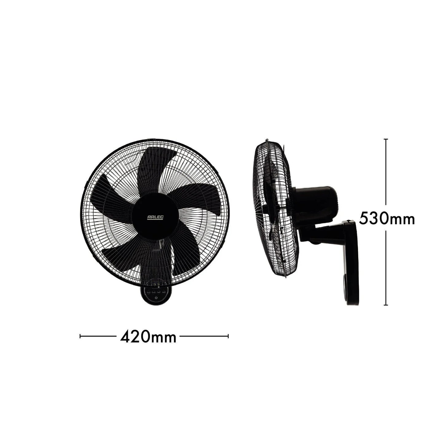 Arlec 40cm Wall Fan With Remote Control Oscillating Wall Mount Fan 3 Modes Black