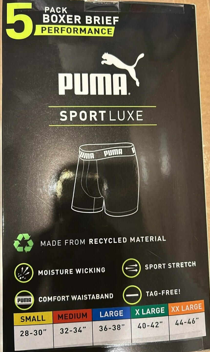 Puma Mens Boxer Brief Sport Luxe Performance Athletic Underwear XXL 5 Pack