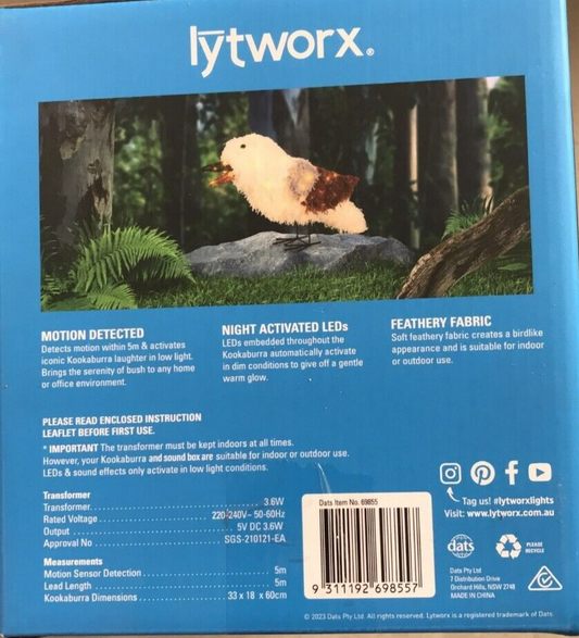 Lytworx Laughing Kookaburra Motion Sensor LED Sound Home Xmas Decor Low Voltage