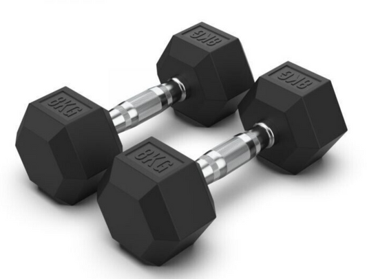8KG Rubber Hex Dumbbell Fitness Home Gym Exercise Strength Weight Set Pair