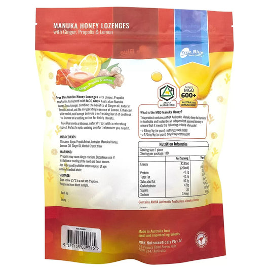 True Blue Manuka Honey Lozenges With Ginger Propolis & Lemon Cough Lozenge 600g
