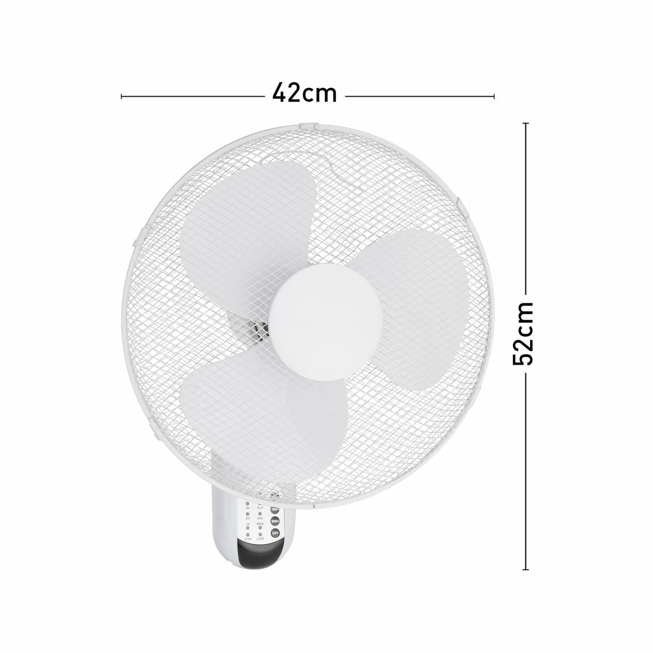 Click Wall Mounted Fan 40cm Fixed Oscillating 3 Speed Remote Control Timer White