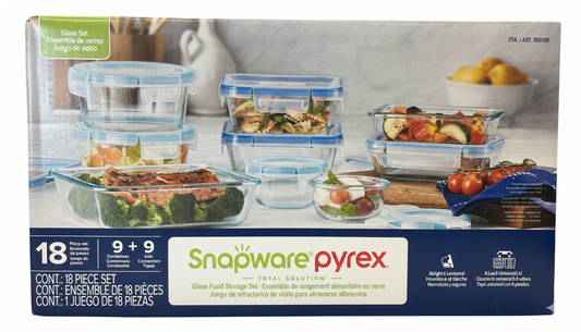 Snapware Pure Pyrex Glass Container Clear Food Keeper Airtight Storage 18 pcs