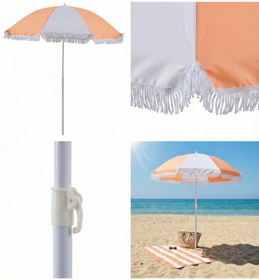 Marquee Beach Umbrella Tassel Picnic Portable Sun Protection 1.6m Flame