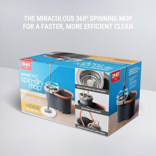 Zen-Nest Mop Bucket Set Swivel 360° Spin Dry Rotating Microfibre Floor Cleaner