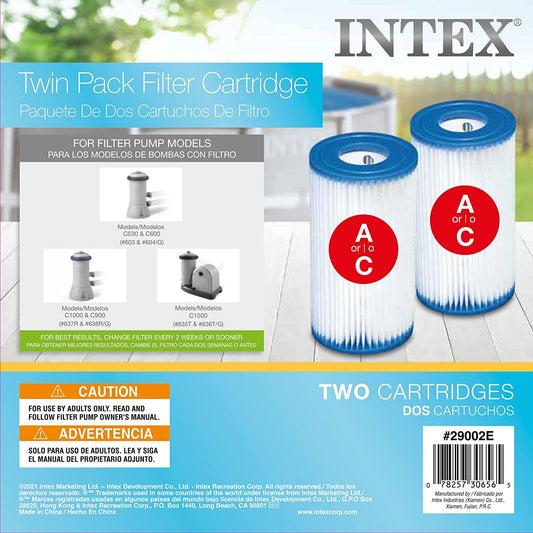 Intex Type A Pool Cartridge Filter Pump Water Cleaner Replacement Pack of 2