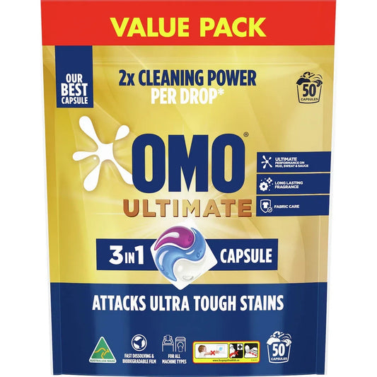 OMO Ultimate 3 in 1 Laundry Capsules Detergent Stain Remover 100 Pack Bulk