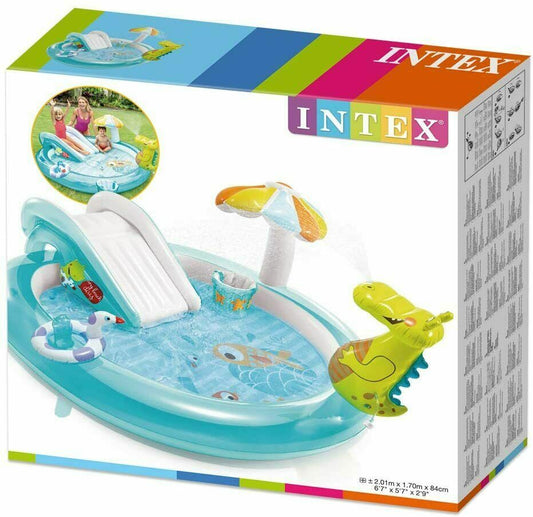 Intex Inflatable Gator Kids Play Pool Slide Swimming Spray with Center Baby