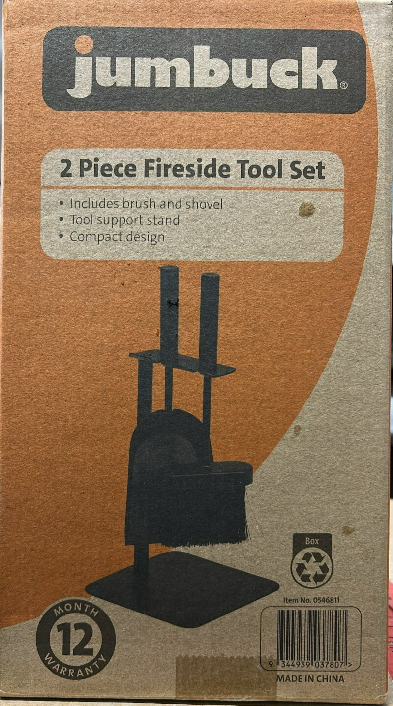 Jumbuck Fireplace Tool Set Shovel Brush Stand Outdoor FirePit 2 Piece Fireside