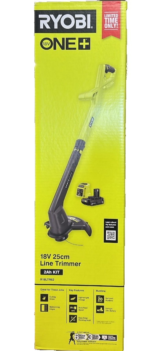 Ryobi ONE+ 25cm Line Trimmer 2.0Ah Battery Charger Kit 18V Grass Whipper Snipper