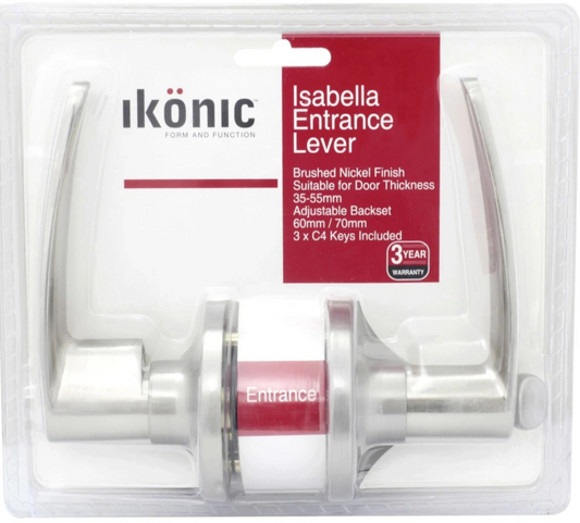 Ikonic Isabella Lever Entrance Set Door Lock Keys Brushed Nickel Handle Entry