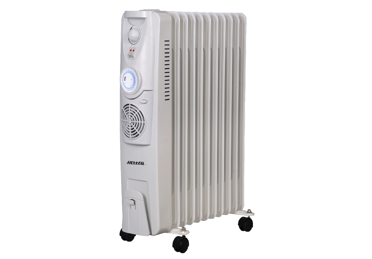 Heller 2400W 11 Fin Oil Heater with Fan and Timer Thermostat Castors HOCH11FT