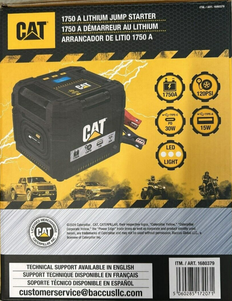 CAT 4 In 1 Portable Jump Starter Lithium Air Compressor Power Station 1750 Amp