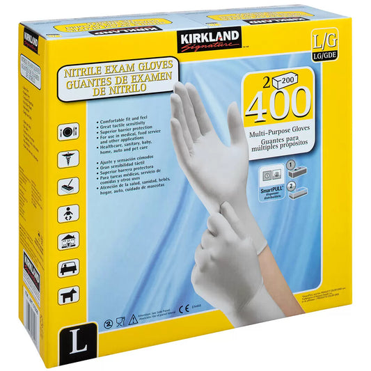 Kirkland Signature Nitrile Exam Gloves Large 2 x 200 Pack 400 Gloves Smart Pull