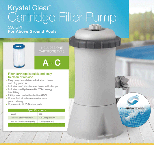 Intex Krystal Clear Pool Filter Pump Cartridge 2006 Litres 530 GPH Uses A Filter