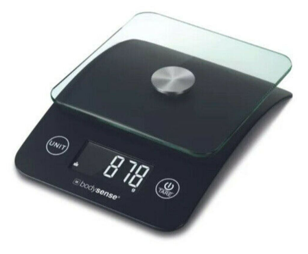 Bodysense Glass Digital Kitchen Scale Raised Platform Water Cooking Food 5kg