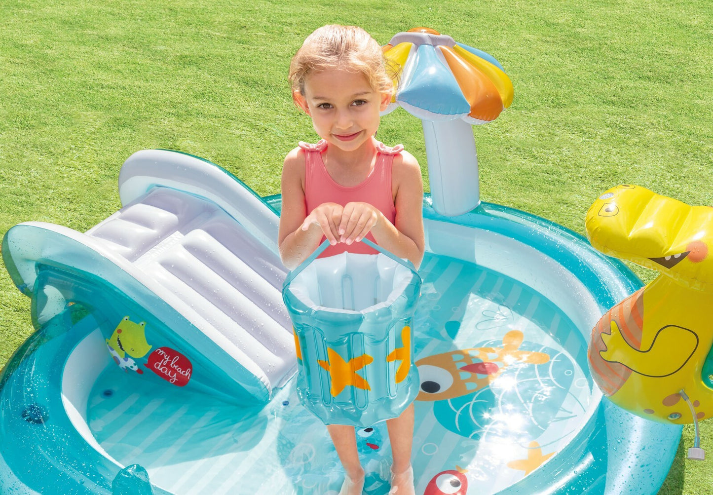 Intex Gator Inflatable Kids Pool Play Center Swimming Pool Spray Water Slide