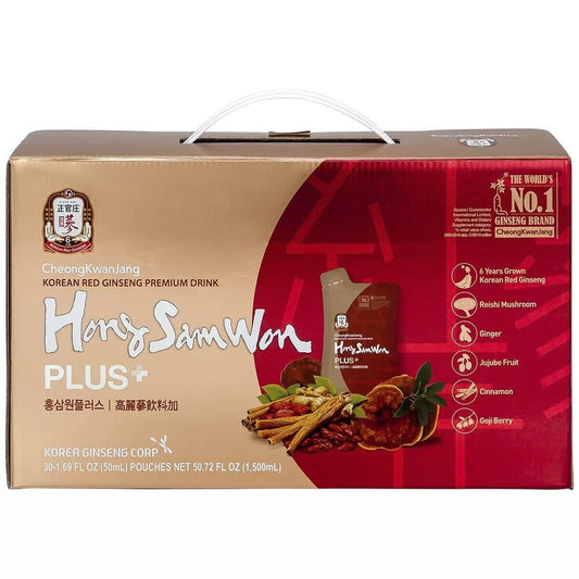 Hong Sam Won Plus Ginseng Tea Korean Red Herbal Drinks 10/20/30 Pouches x 50mL