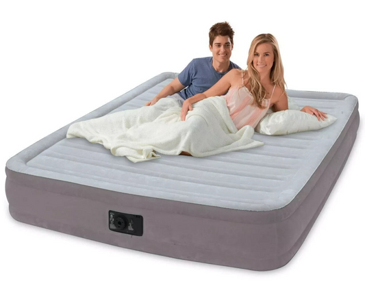 Intex Double Air Bed Inflatable Mid-Rise Camping Mattress Inbuilt 240V Pump 33cm