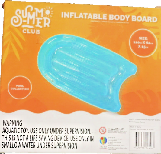 Summer Club Inflatable Body Board Float Surf Kids Adult Swimming Pool Water Toy