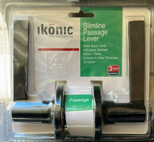 Ikonic Slimline Passage Lever Kitchen Living Room Door Handles Matte Black