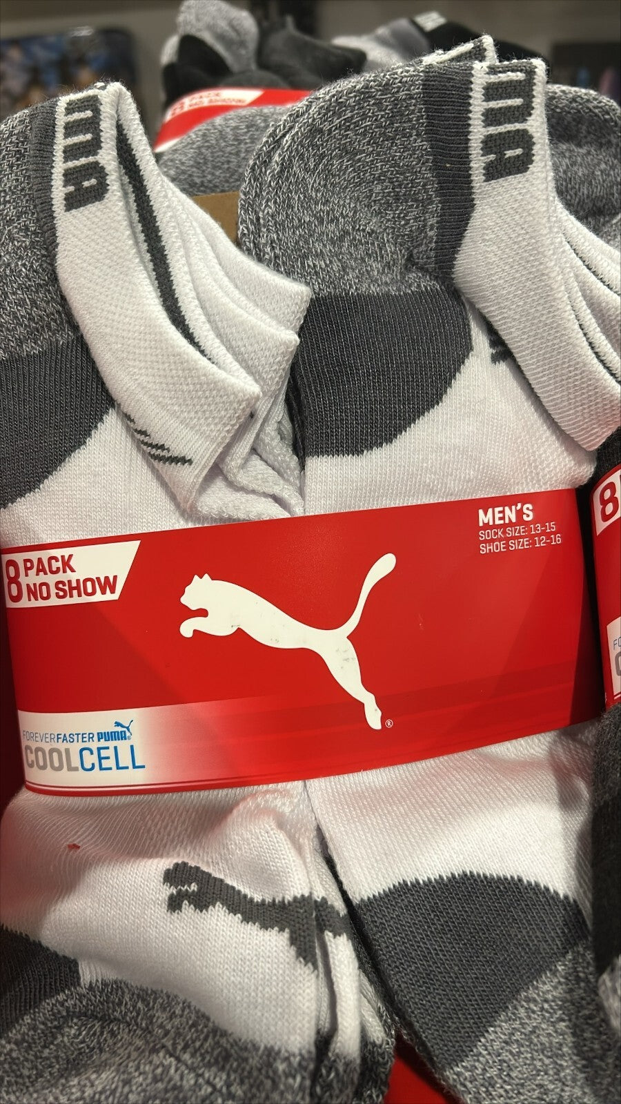 Puma Men's No Show Sock CoolCell Casual Sport Socks Size 13-15 White 8 Pack