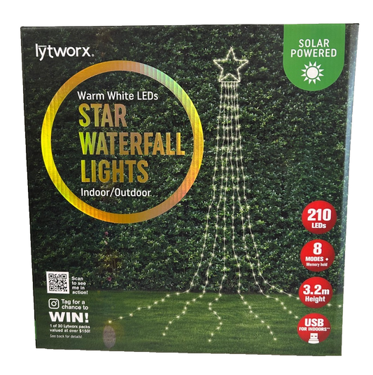 Lytworx Star Waterfall Lights Solar USB Warm White LED Christmas Tree Decor