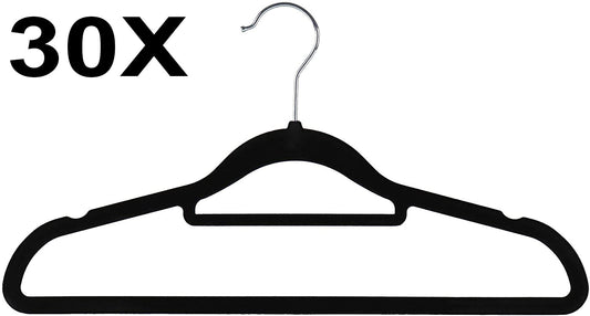 30x Flocked Velvet Cloth Hangers Coat Nonslip Coat Hanger Slim Non Slip Black