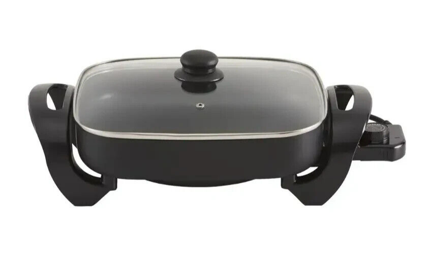 Maxim 29cm Frypan w/ Glass Lid Non-Stick Electric Cookware Square Fry Pan
