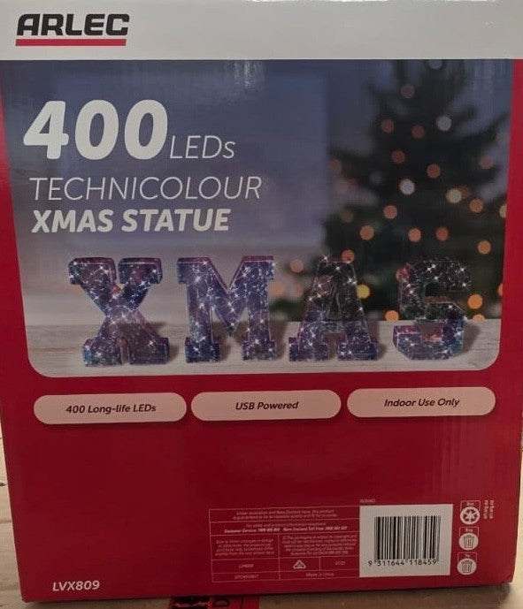 Arlec Xmas Statue 400 LED Technicolour Lights USB Powered Cool White 25cm