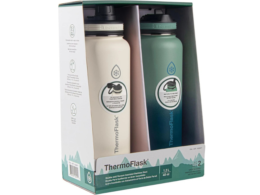 2x ThermoFlask 1.2L Stainless Steel Bottles – Insulated