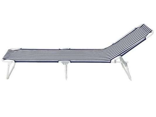 Marquee Folding Sun Lounge Chair – Outdoor, Camping & Beach Recliner, Blue & White