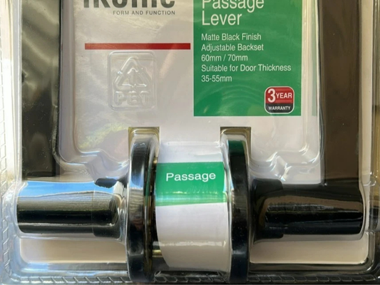 Ikonic Slimline Passage Lever Door Handles – Matte Black for Kitchen & Living Room