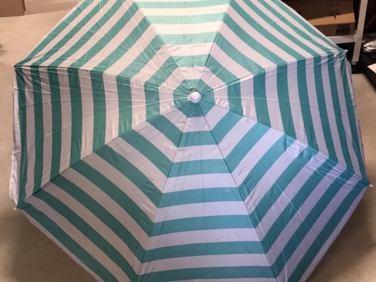 Marquee 1.8m Beach Umbrella – Aqua Stripe Sun Shade