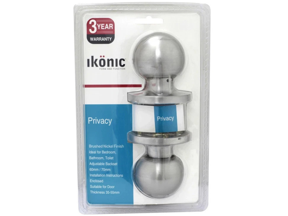 Ikonic Ruby Privacy Door Knob Set – Brushed Nickel, Bedroom Handle