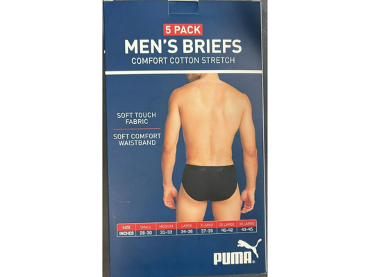 Puma Men’s Cotton Briefs – Black, Medium, 5 Pack, Stretch Comfort Fit