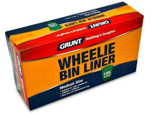 Grunt 120L Medium Black Wheelie Bin Liners – 20 Pack Rubbish Bags